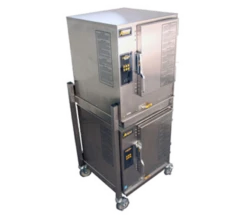 AccuTemp N61201E060 DBL-NG 6 Pans Natural Gas Convection Steamers Two Connected Evolution Boilerless - 60,000 BTU