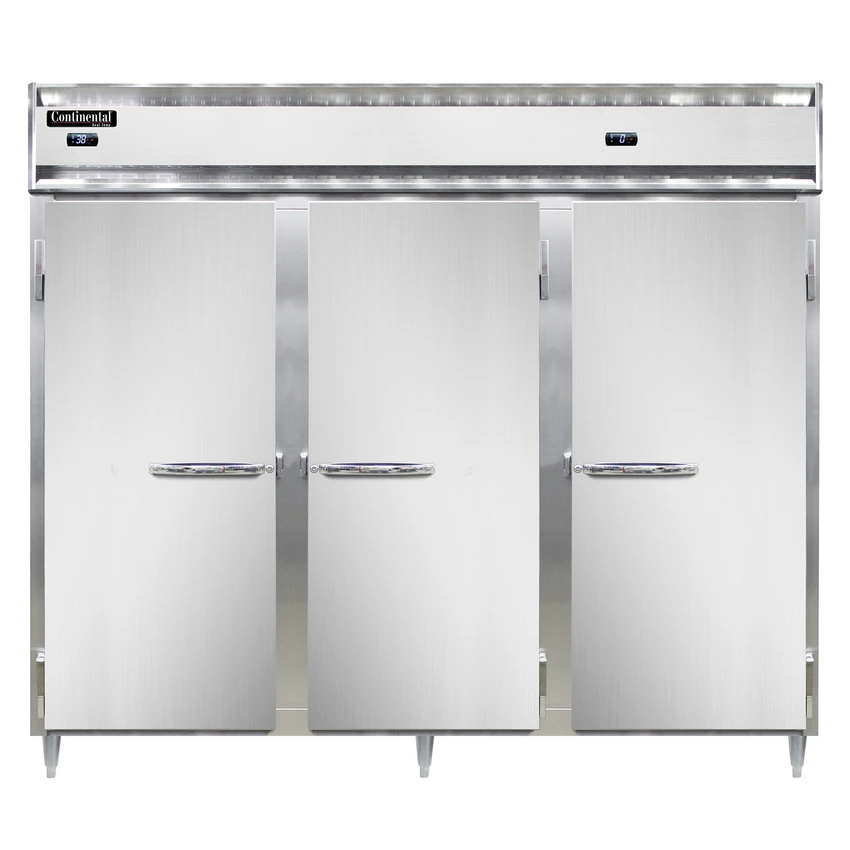 Continental Refrigerator DL3RRFE-SA 85.5" W Three-Section Solid Door Reach-In Designer Line Refrigerator/Freezer 3 Continental Refrigerator DL3RRFE-SA 85.5" W Three-Section Solid Door Reach-In Designer Line Refrigerator/Freezer