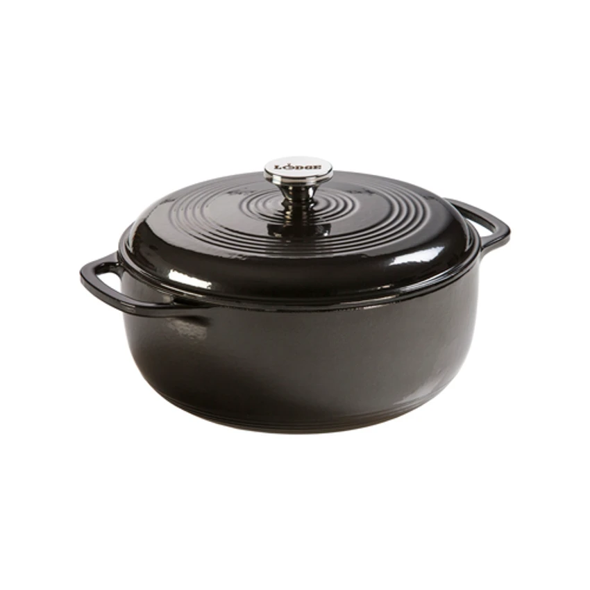 Lodge EC6D18 6 Qt. Midnight Chrome Porcelain Enameled Cast Iron Round Dutch Oven With Cover 3 Lodge EC6D18 6 Qt. Midnight Chrome Porcelain Enameled Cast Iron Round Dutch Oven With Cover