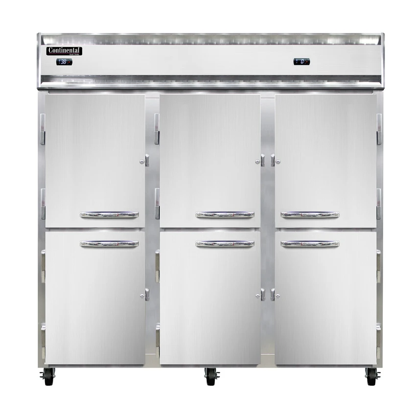 Continental Refrigerator 3RFF-SS-HD 78" W Three-Section Solid Door Reach-In Refrigerator/Freezer 3 Continental Refrigerator 3RFF-SS-HD 78" W Three-Section Solid Door Reach-In Refrigerator/Freezer