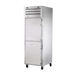 True STG1DTA-2HS-HC 2 Stainless Steel Half Doors 3 Gray Shelves LED Interior Lights Reach-In SPEC SERIES Refrigerator Or Freezer - 115 Volts