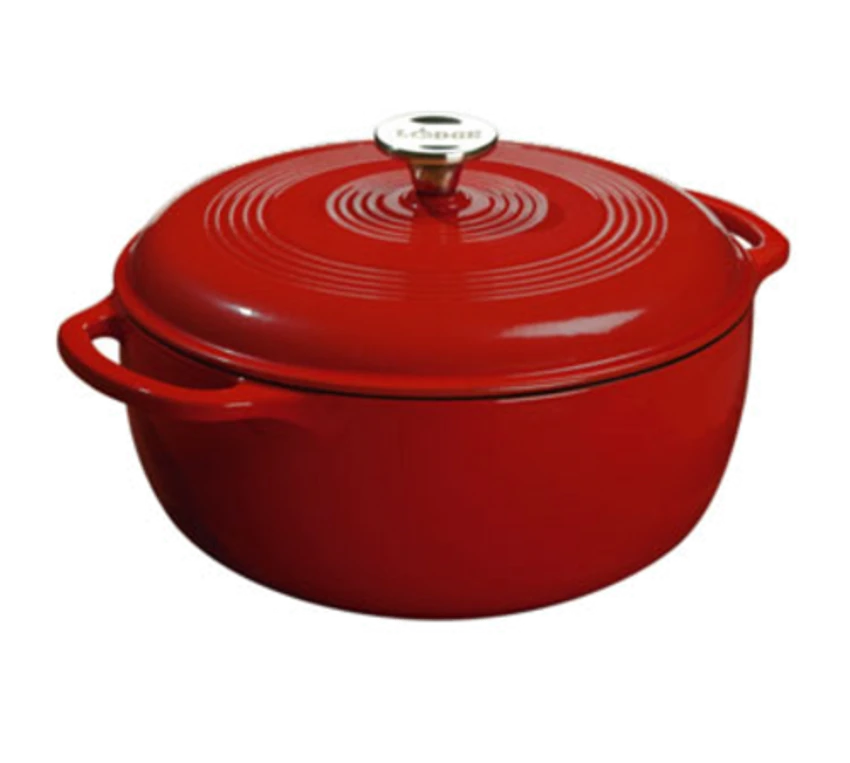 Lodge EC6D43 6 Qt. Red Porcelain Enameled Cast Iron Round Dutch Oven With Cover 3 Lodge EC6D43 6 Qt. Red Porcelain Enameled Cast Iron Round Dutch Oven With Cover