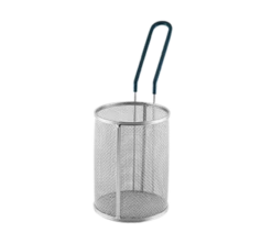TableCraft Products 984 4 1/2" Dia. X 5 3/4" H Round 18/8 Stainless Steel Pasta Basket With Blue Cool-To-Touch PVC Handle