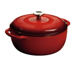 Lodge EC4D43 4.6 Qt. Red Porcelain Enameled Cast Iron Round Dutch Oven With Cover