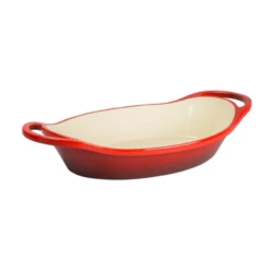 Lodge EC2C43 2 Qt. Red Porcelain Enameled Cast Iron Oval Casserole With Handles