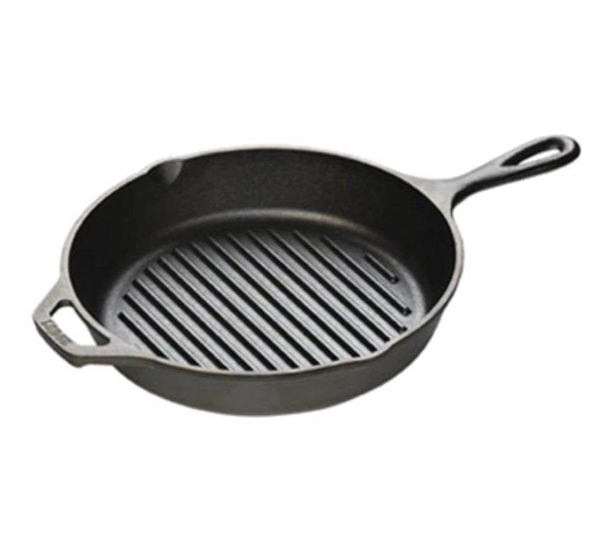 Lodge L8GP3 10.5" Dia. X 2.62" H With Helper Handle Cast Iron Grill Pan (3 Each Per Case) 3 Lodge L8GP3 10.5" Dia. X 2.62" H With Helper Handle Cast Iron Grill Pan (3 Each Per Case)