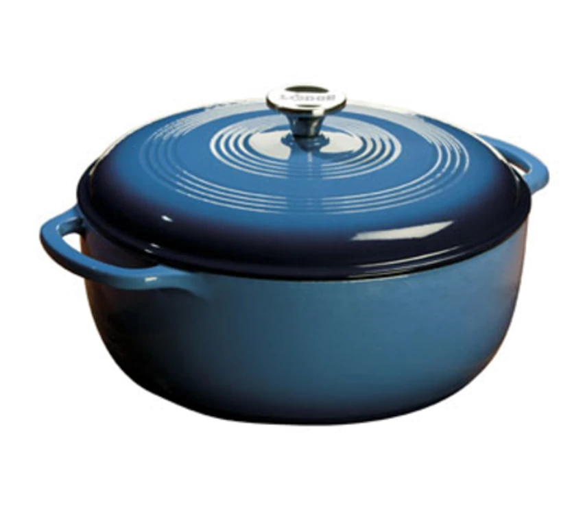 Lodge EC7D33 7.5 Qt. Blue Porcelain Enameled Cast Iron Round Dutch Oven With Cover 4 Lodge EC7D33 7.5 Qt. Blue Porcelain Enameled Cast Iron Round Dutch Oven With Cover - Image 2