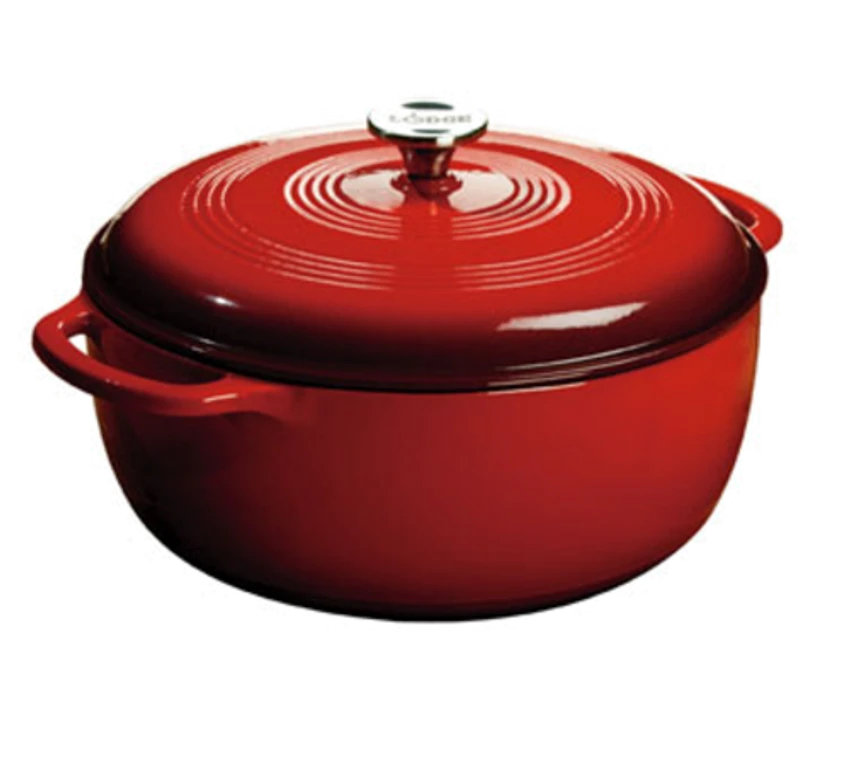 Lodge EC7D43 7.5 Qt. Round Red Porcelain Enameled Cast Iron Dutch Oven 3 Lodge EC7D43 7.5 Qt. Round Red Porcelain Enameled Cast Iron Dutch Oven