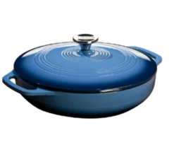 Lodge EC3CC33 3.6 Qt. Blue Porcelain Enameled Cast Iron Round Casserole With Cover