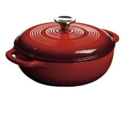 Lodge EC3D43 3 Qt. Red Porcelain Enameled Cast Iron Round Dutch Oven With Cover