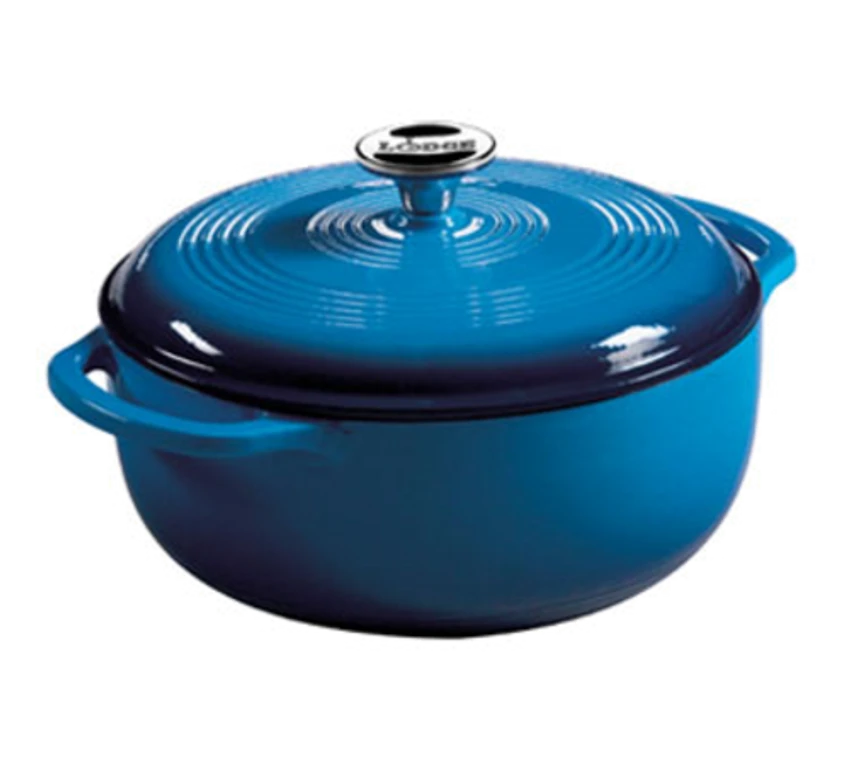 Lodge EC4D33 4.6 Qt. Blue Porcelain Enameled Cast Iron Round Dutch Oven With Cover 3 Lodge EC4D33 4.6 Qt. Blue Porcelain Enameled Cast Iron Round Dutch Oven With Cover