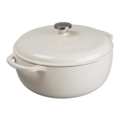 Lodge EC7D13 12.9375" Round Oyster White Porcelain Enameled Cast Iron Dutch Oven