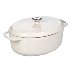 Lodge EC7OD13 7 Qt. Round Oyster White Porcelain Enameled Cast Iron Dutch Oven