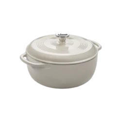 Lodge EC6D13 6 Qt. Oyster White Porcelain Enameled Cast Iron Round Dutch Oven With Cover
